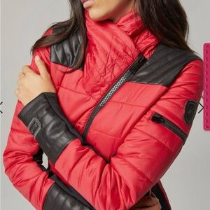 Alo n Roc. Red Quilted  Bernina Moto  Jacket with Black Trim. Never worn